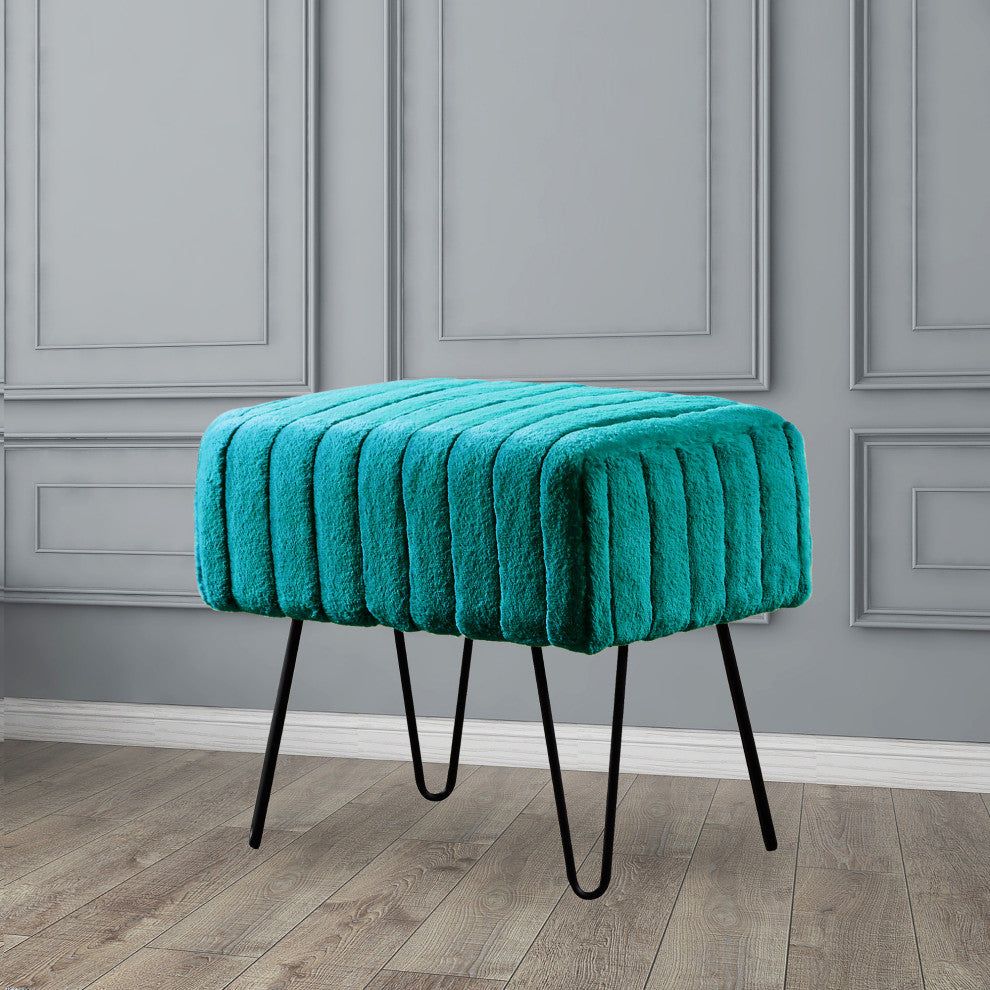 Serenta Super Mink Ottoman, Tile Blue, 19''x13''x17''