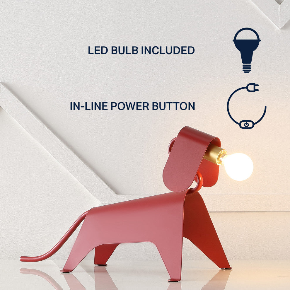 Rover 10" Modern Industrial Iron Canine LED Kids'' Lamp, Red