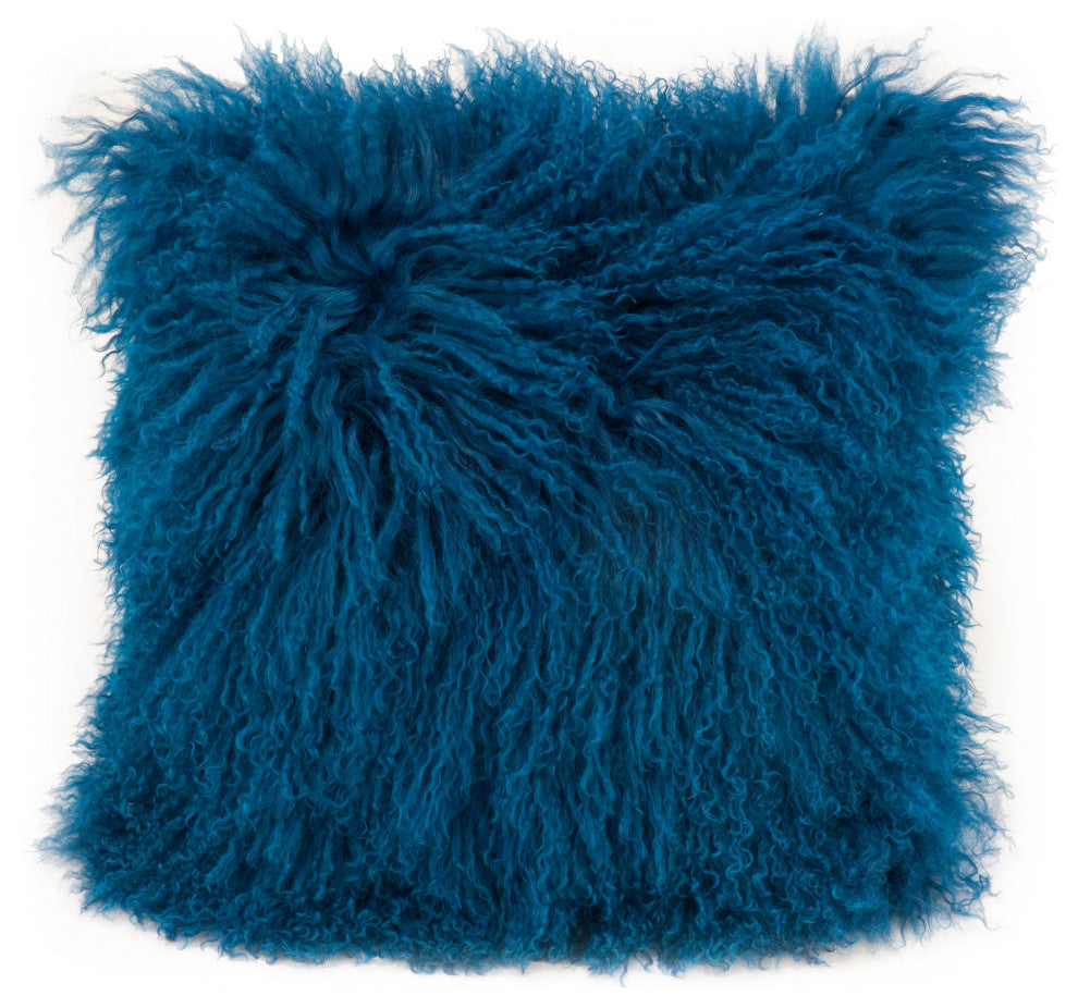 Contemporary Lamb Fur Pillow Blue - Blue