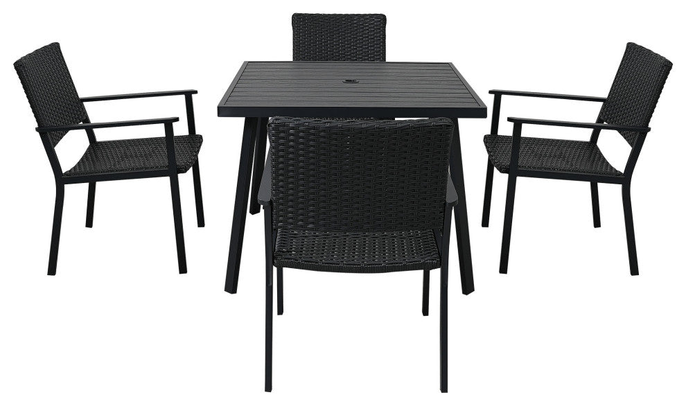5 Pieces Outdoor Patio Wicker Dining Table Set With Umbrella Hole