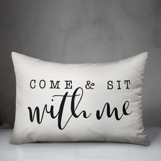 Come & Sit With Me Bold Script Outdoor Lumbar Pillow