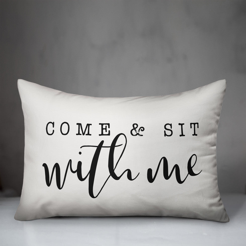 Come & Sit With Me Bold Script Outdoor Lumbar Pillow