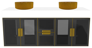 Modern Wall-Mount Vanity With Top & 14" Sink, Gold, 60"