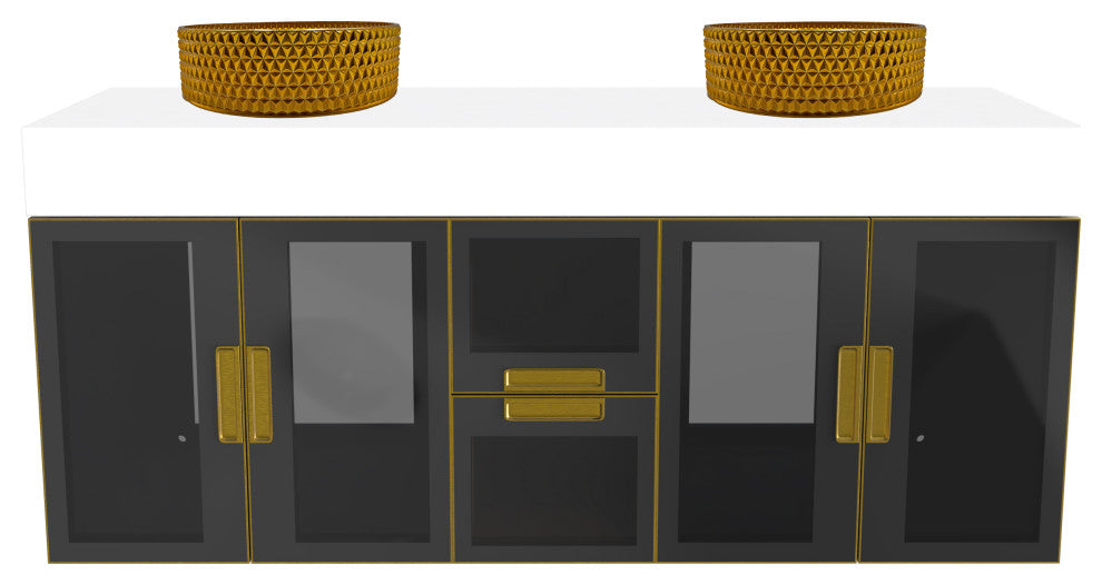 Modern Wall-Mount Vanity With Top & 14" Sink, Gold, 60"