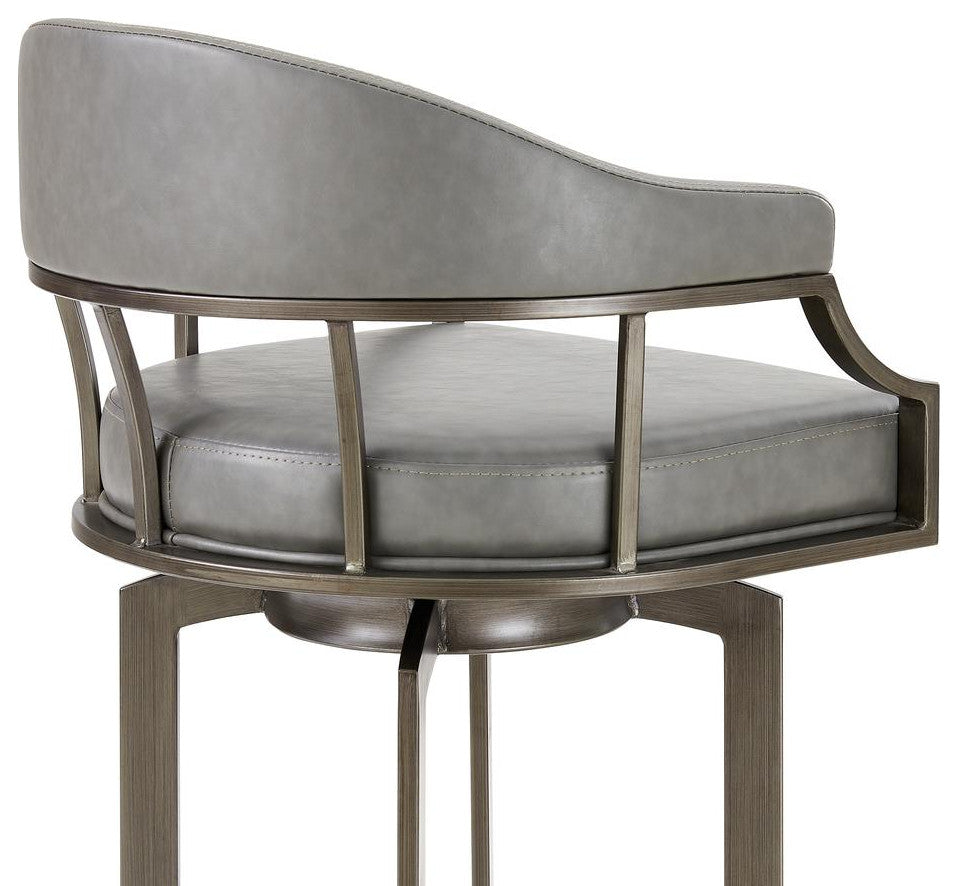 Pharaoh Swivel 30 Mineral Finish and Grey Faux Leather Bar Stool
