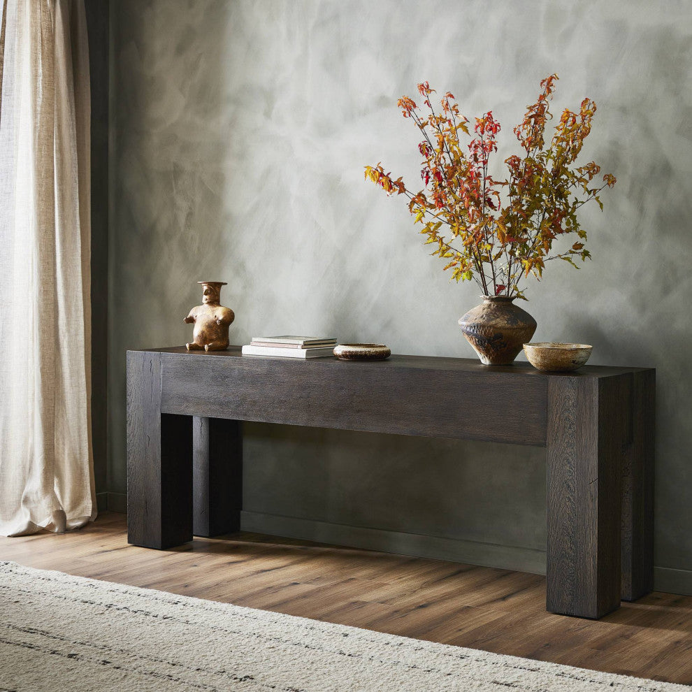 Abaso Console Table Ebony Rustic Wormwood Oak