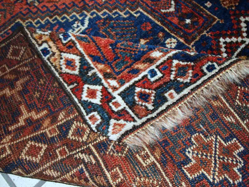 Handmade antique Persian Khamseh rug 6' x 6.4' (156cm x 194cm) 1900s