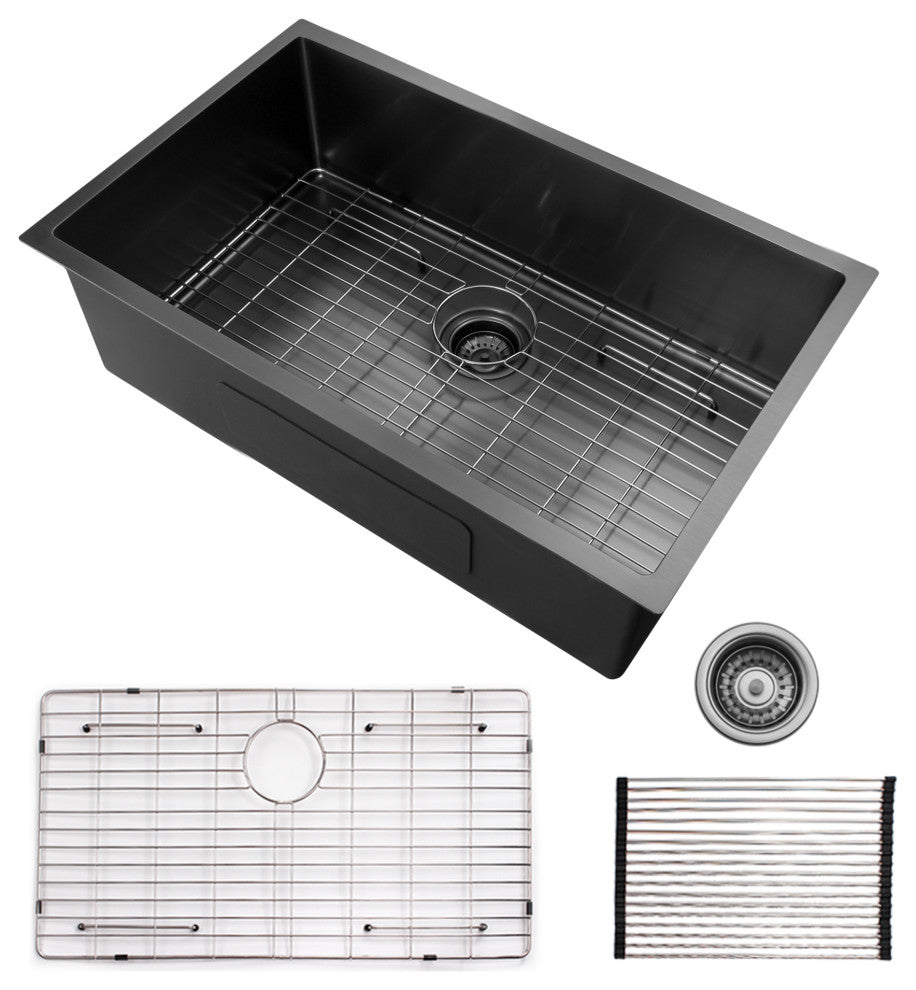 Undermount Single Bowl Stainless Steel Kitchen Sink, Gunmetal Black, 30 X 21