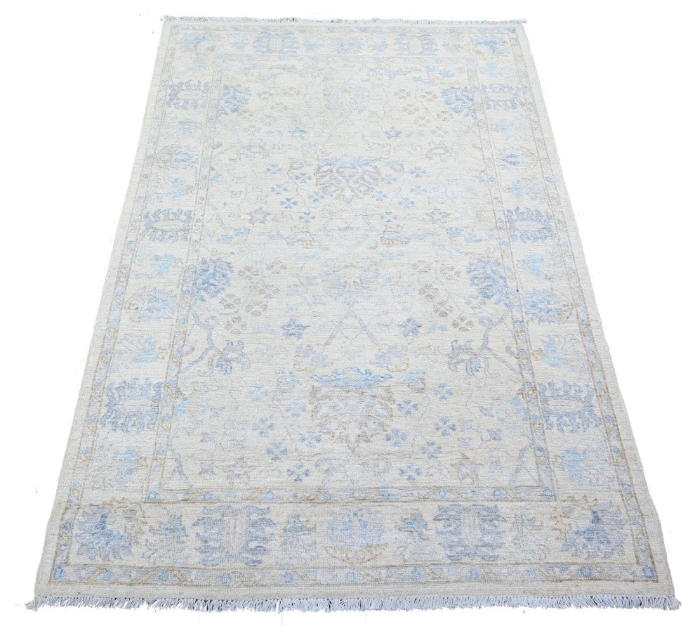 Broken White Peshawar Washed Out Faded Colors Hand Knotted Rug, 3'10"x5'9"