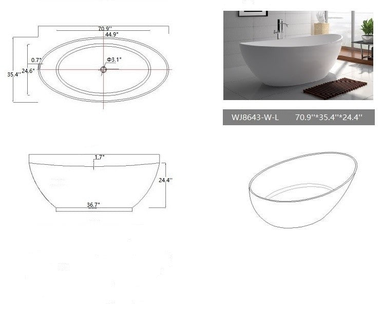 Adrian Matte Tub, White