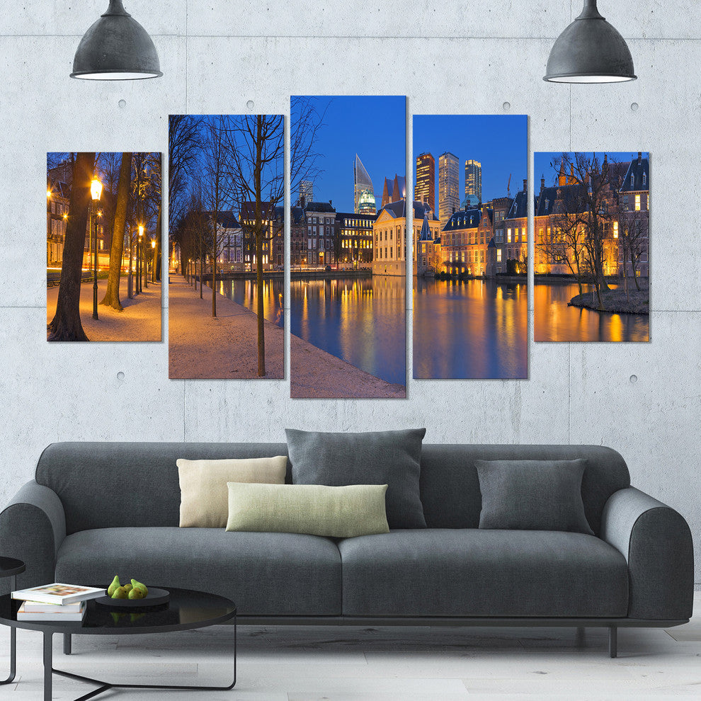 Binnenhof in the Hague Panorama, Seashore Canvas Wall Art, 60"x32", 5 Panels