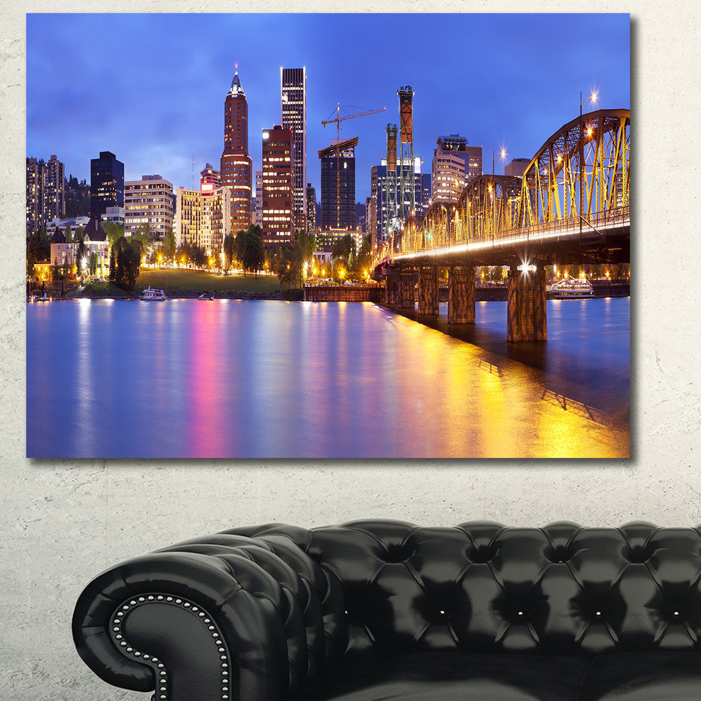 Skyline across the Willamette River, Large Cityscape Canvas Art Print, 60x40