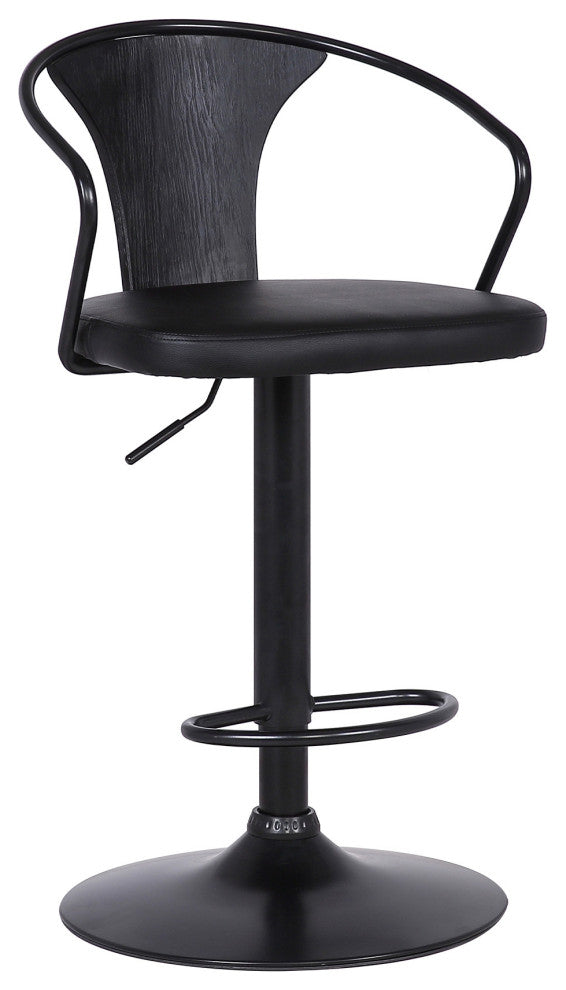 Black Faux Leather & Metal Base Adjustable Bar Stool