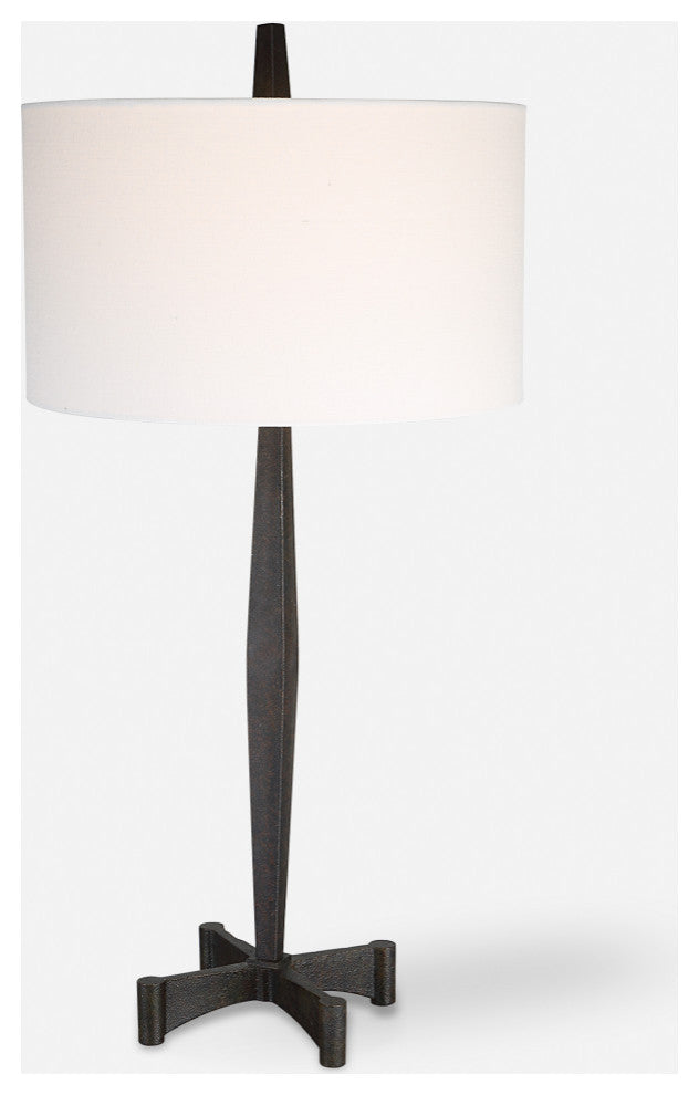 Rustic Minimalist Aged Black Iron Pole Table Lamp 35 in Industrial Loft Classic
