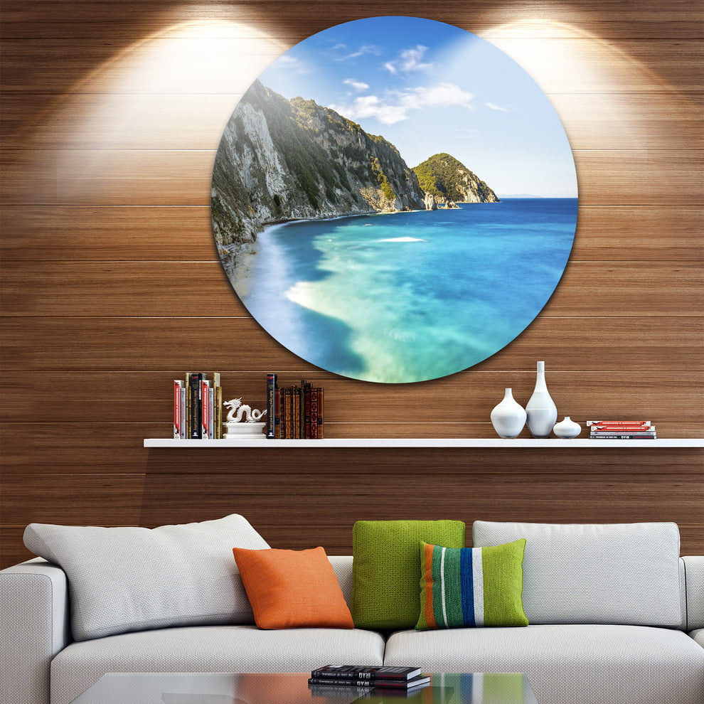 Portoferraio Sansone White Beach, Seashore Round Metal Wall Art, 36"