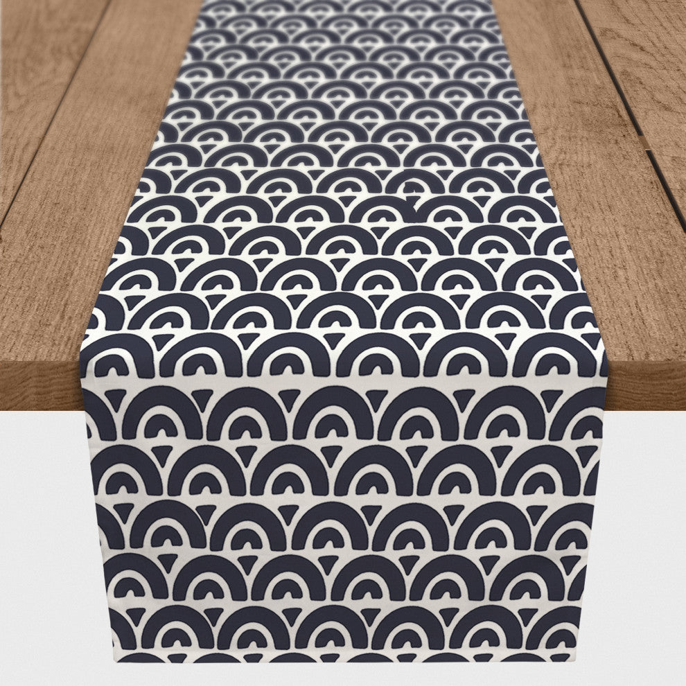 Navy Wavy Arch 16x72 Cotton Twill Runner