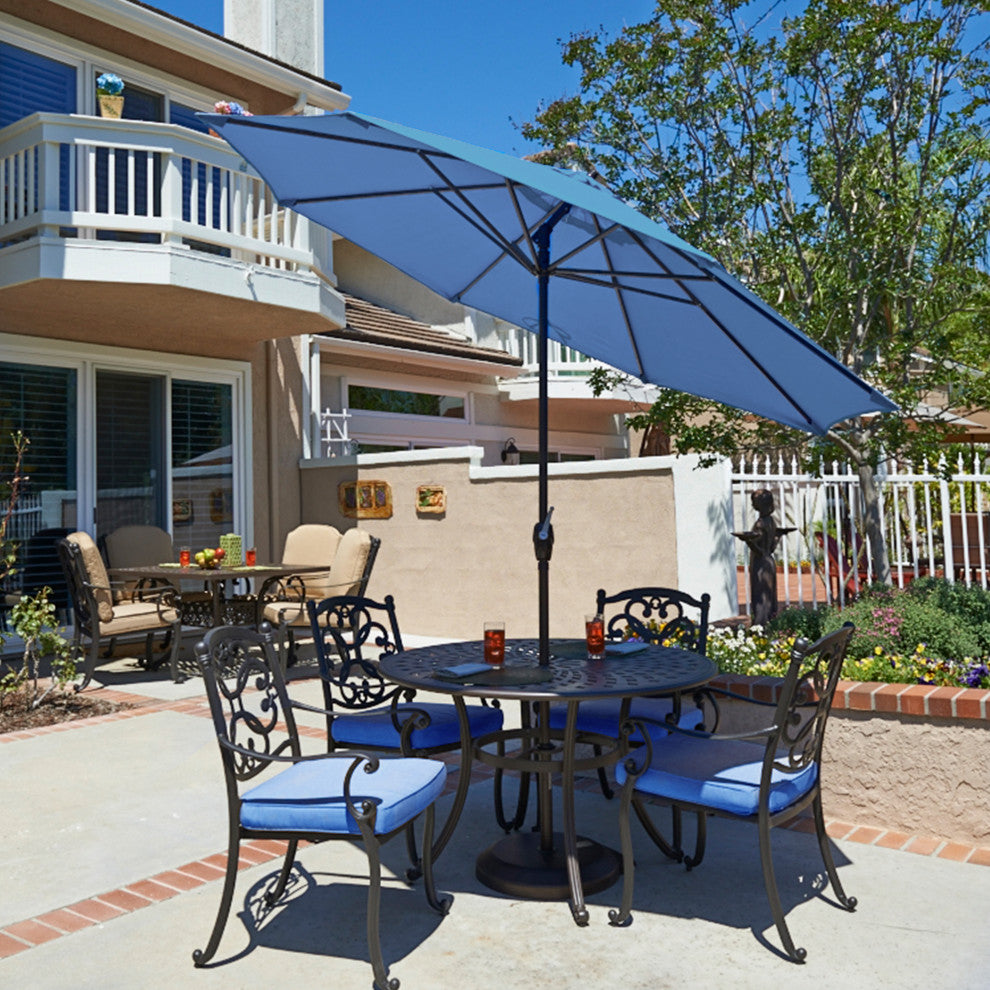 9' Bronze Auto-tilt Crank Lift Aluminum Umbrella, Olefin, Frost Blue