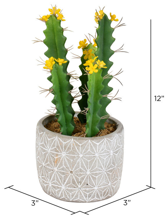Vickerman FH191712 12" Artificial Green Cactus in Cement Pot