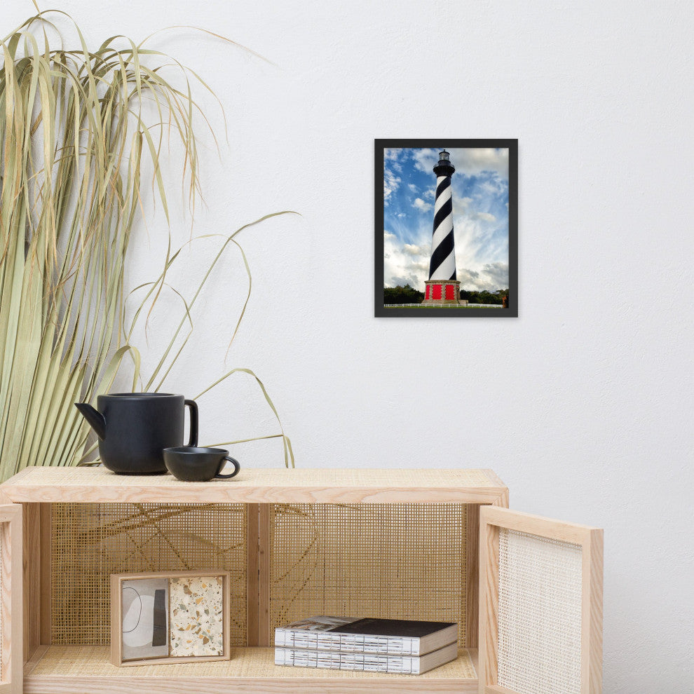 Cape Hatteras Lighthouse Coastal Landscape Framed Photo Paper Wall Art Prints, Black, 11" X 14"