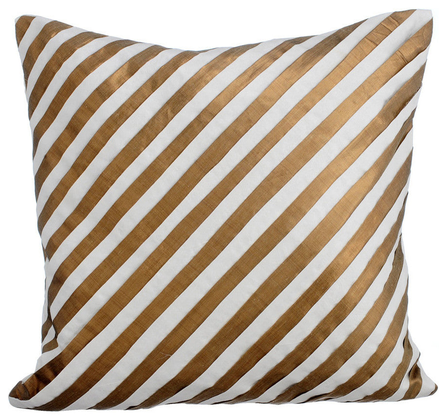 Ivory Decorative Pillow Covers 12"x12" Silk, Unfolding Ivory Antique Gold