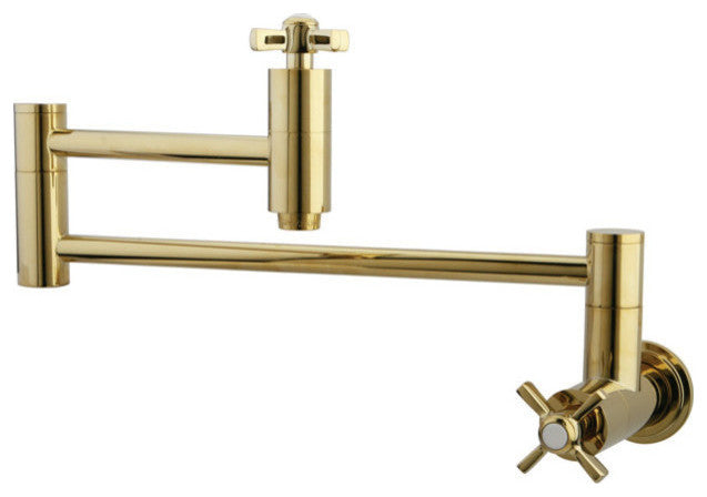 Kingston Brass Wall Mount Pot Filler Kitchen Faucet, Polished Brass