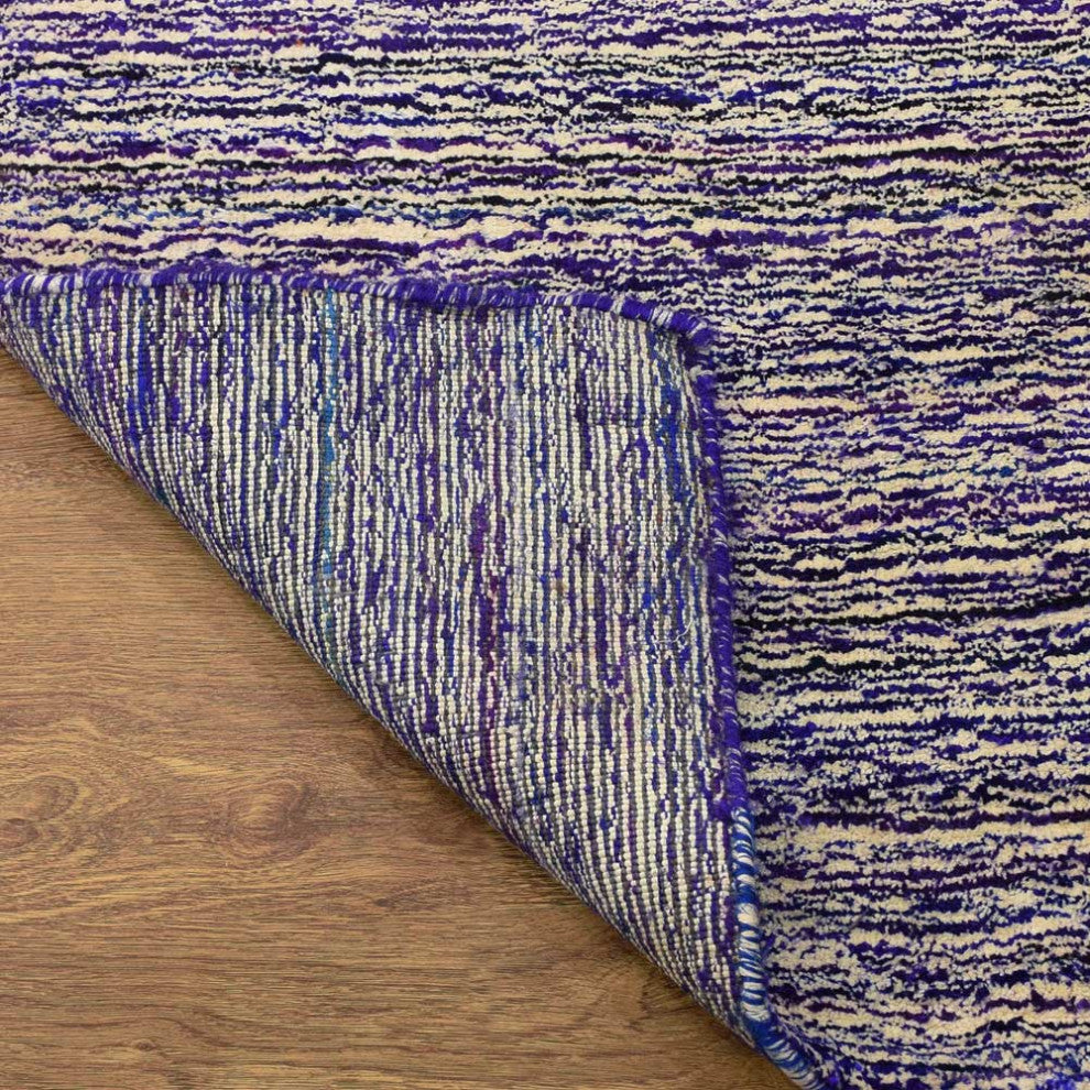 Hand Knotted Loom Silk Mix Area Rug Solid Purple Blue