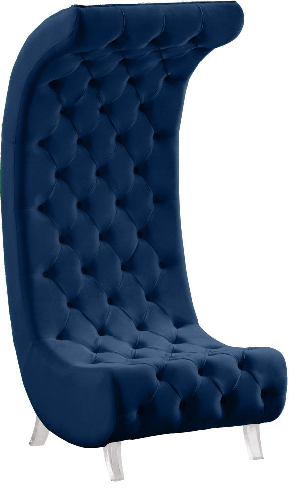 Crescent Velvet Upholstered Rounded Accent Chair, Navy
