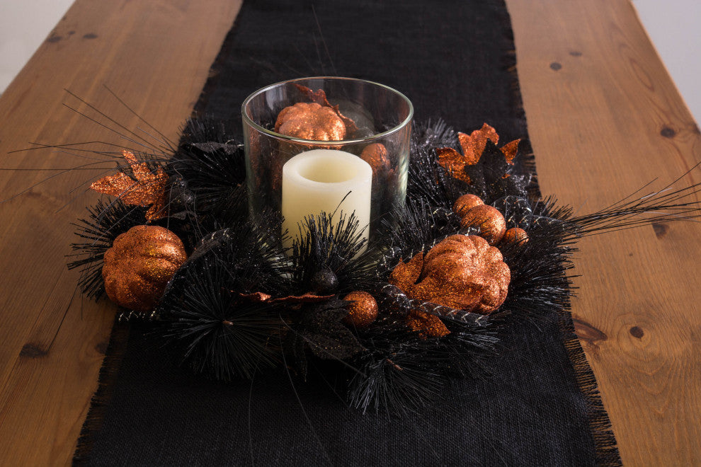 Black Halloween With Pum-Packins Wreath