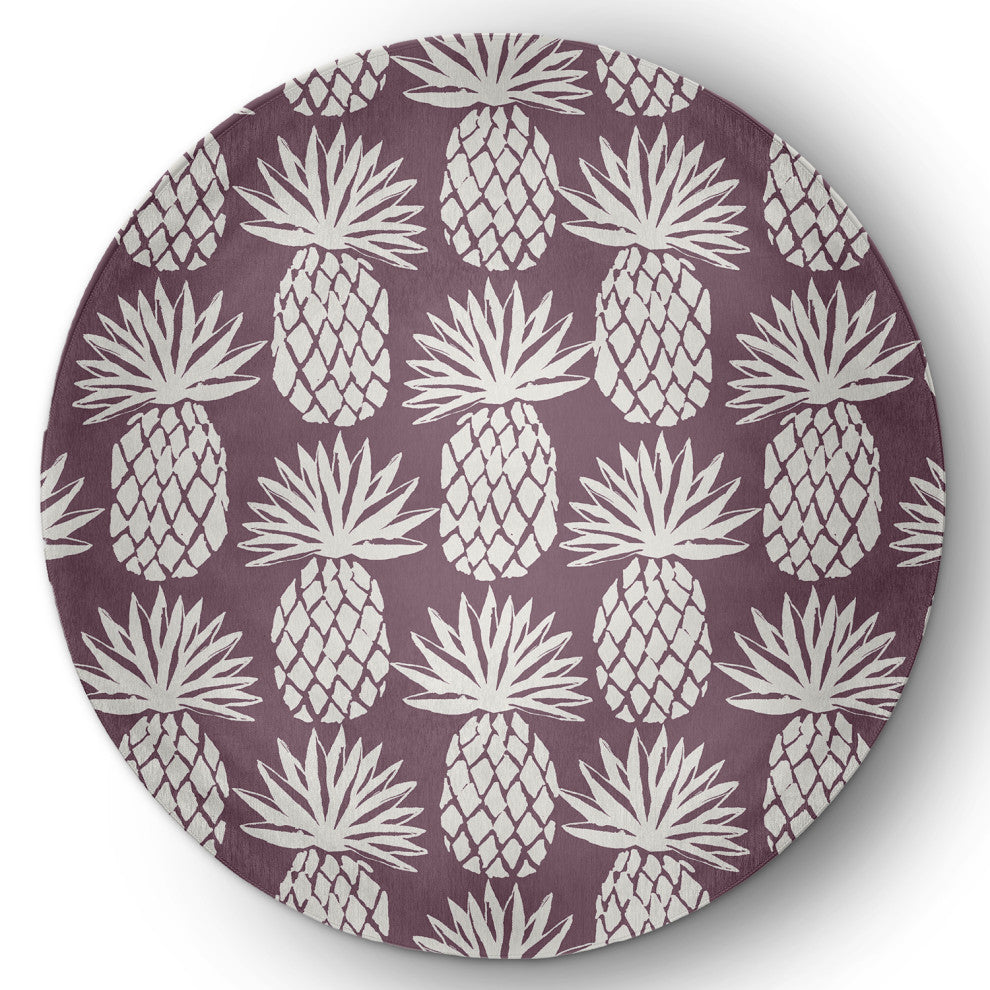 5' Round Pineapple Pattern Indoor/Outdoor Rug, Dusty Purple