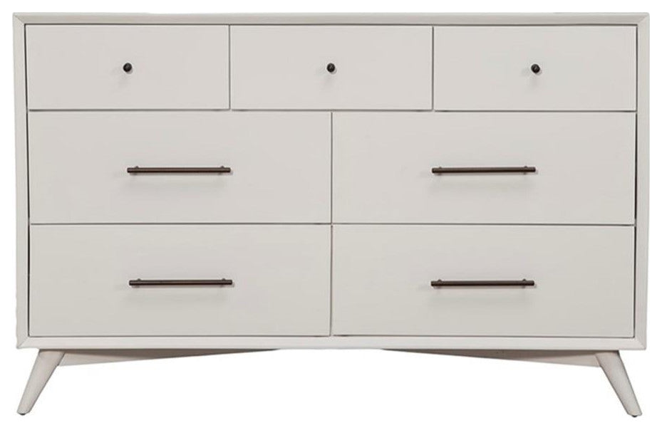 Alpine Furniture Flynn Mid Century Modern Wood 7 Drawer Dresser in White