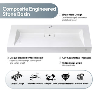 Vera Composite Granite Stone Console Bath Vanity Sink, White, 47.4"l X 19.7"w