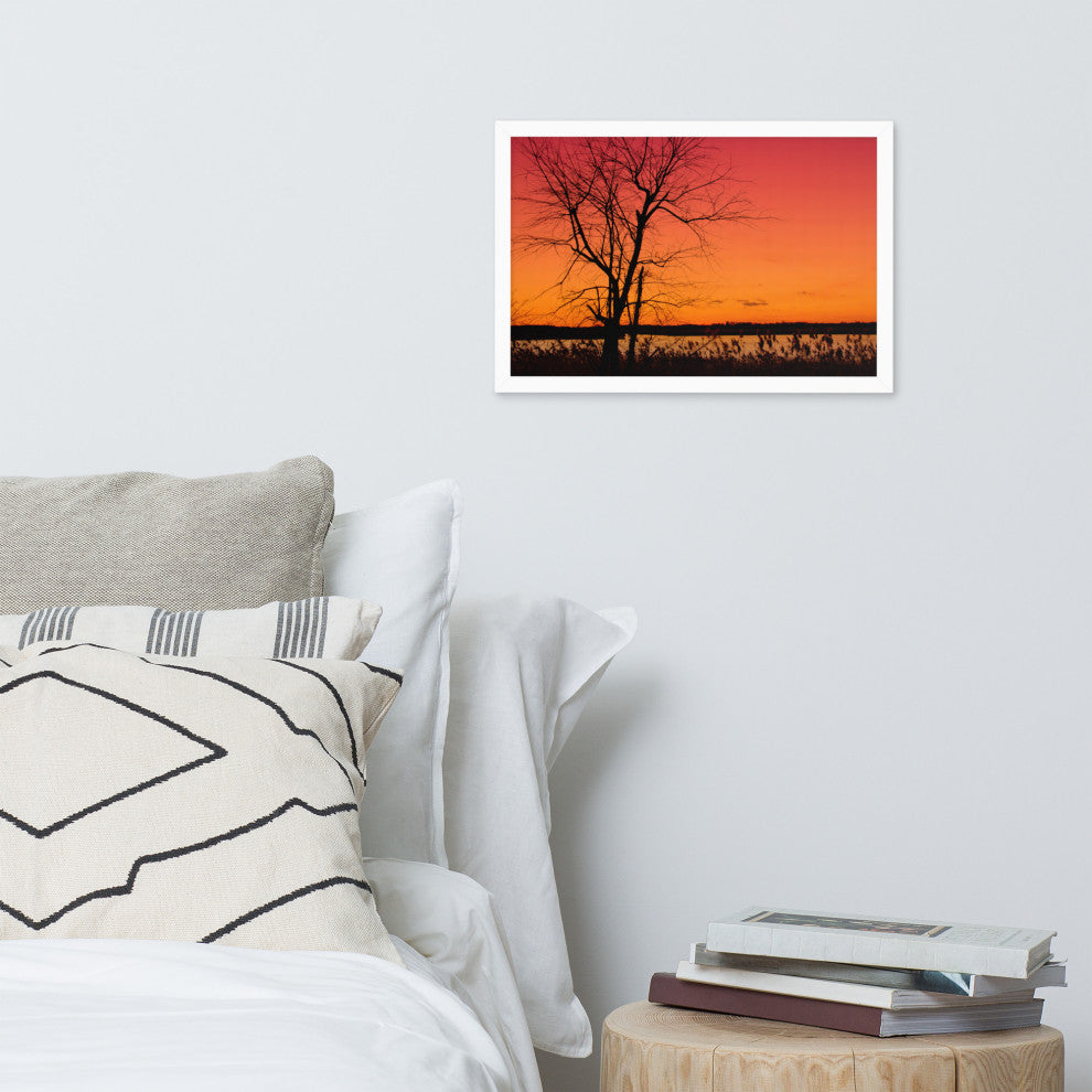 Burning Skies Rural Landscape Framed Photo Paper Wall Art Print, White, 12" X 18"