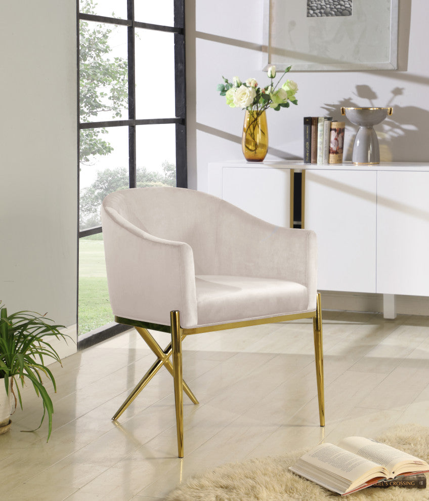 Xavier Velvet Dining Chair, Cream, Gold Legs