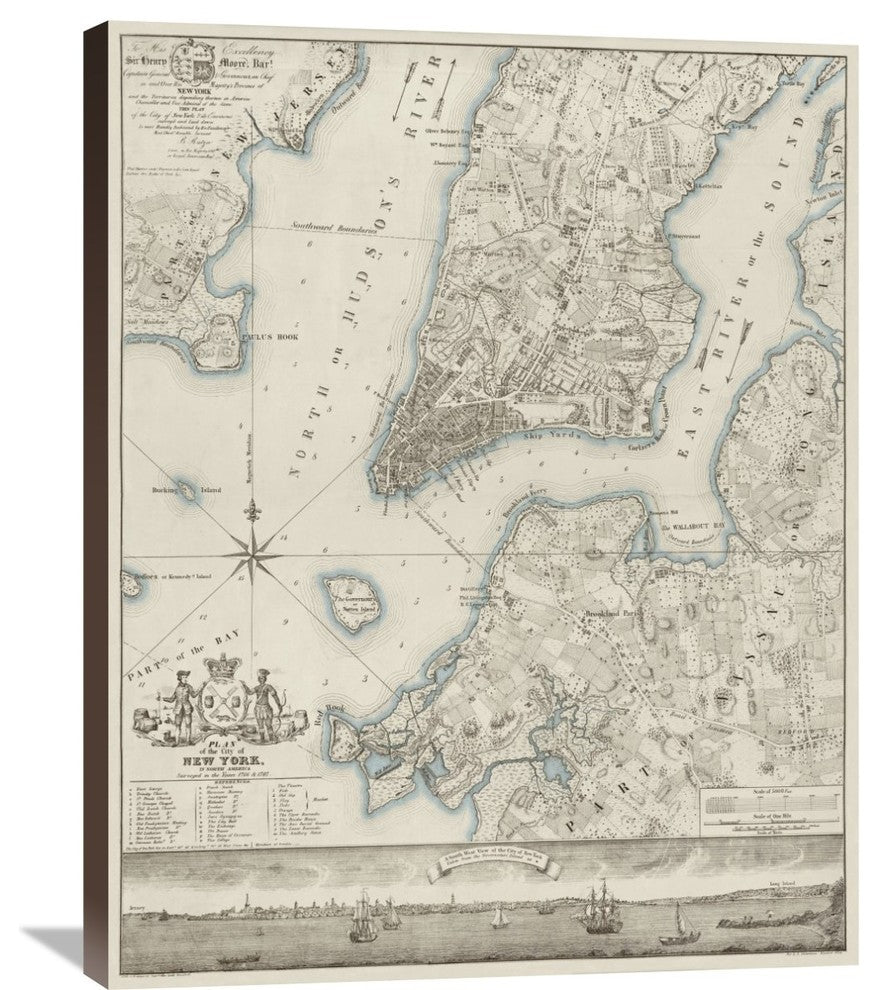 Plan, New York, Copied From The Ratzger Map, Decorative Blue Shading, 28"x35"