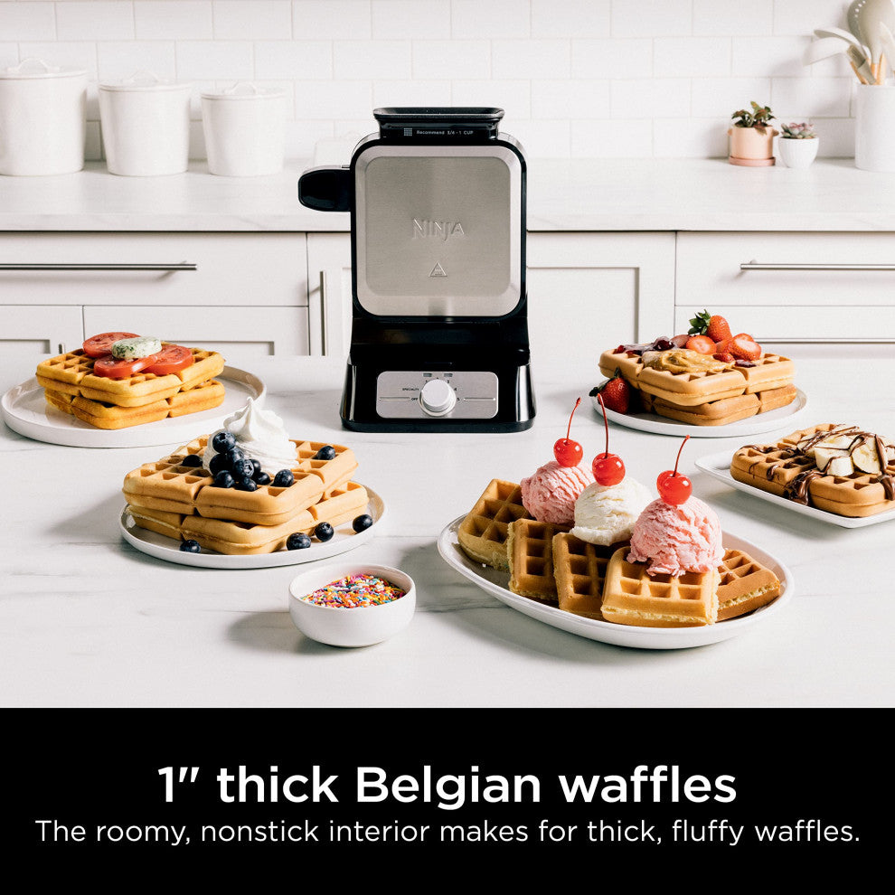 BW1001 NeverStick PRO Belgian Waffle Maker, Vertical Design, 5 Shade Settings.