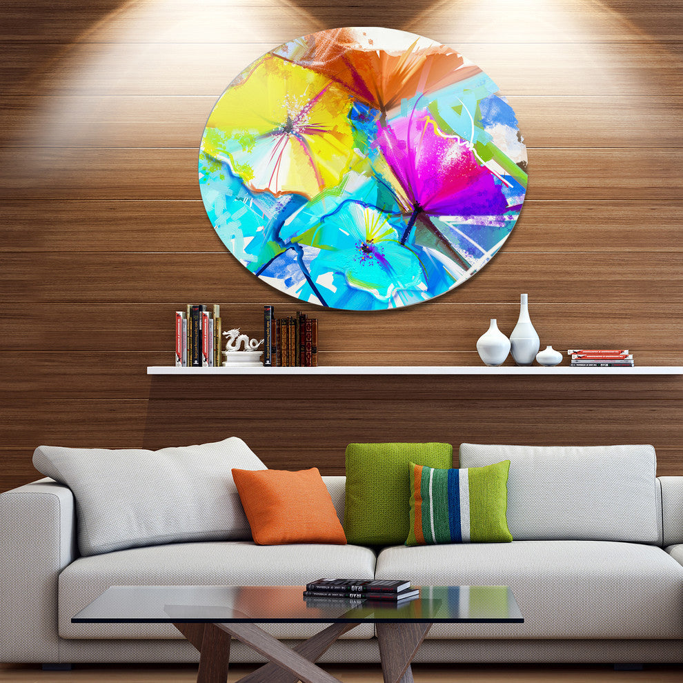 Abstract Spring Flowers Still Life, Floral Disc Metal Wall Art, 38"