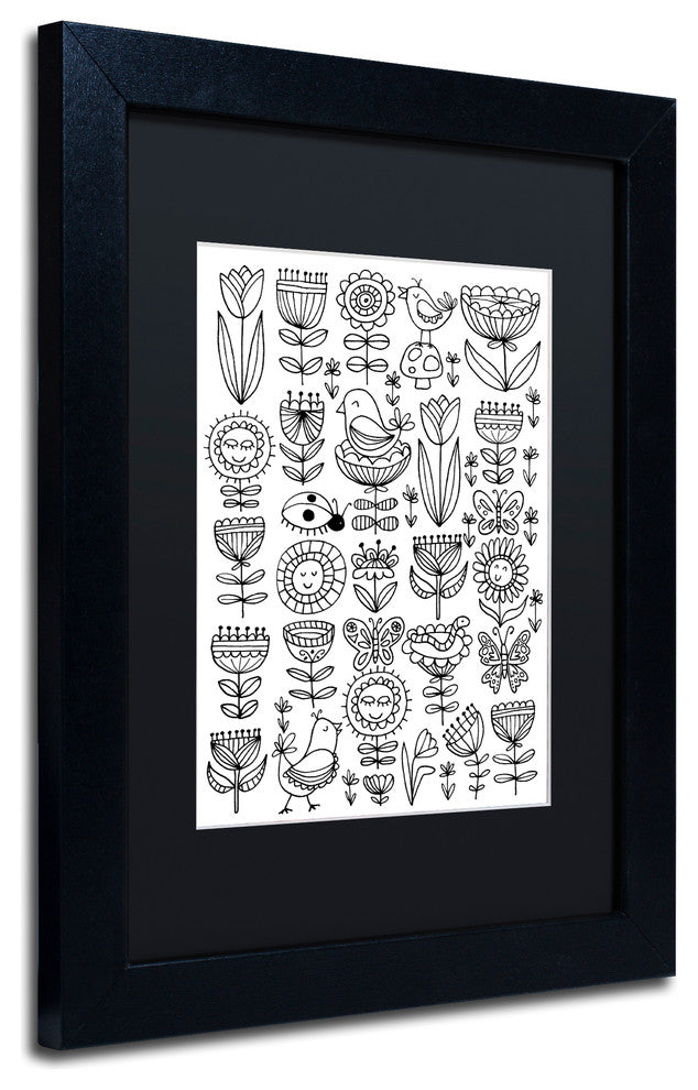 Elizabeth Caldwell 'Birds And Flowers' Art, Black Frame, Black Mat, 11x14