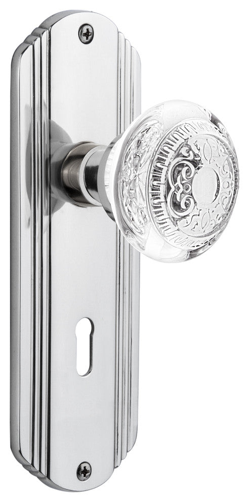 Deco Plate Passage With Keyhole Crystal Egg and Dart Knob, Bright Chrome, 2.75"