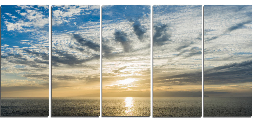 "Sunset Sky Above Atlantic" Oversized Beach Canvas Artwork, 5 Panels, 60"x28"