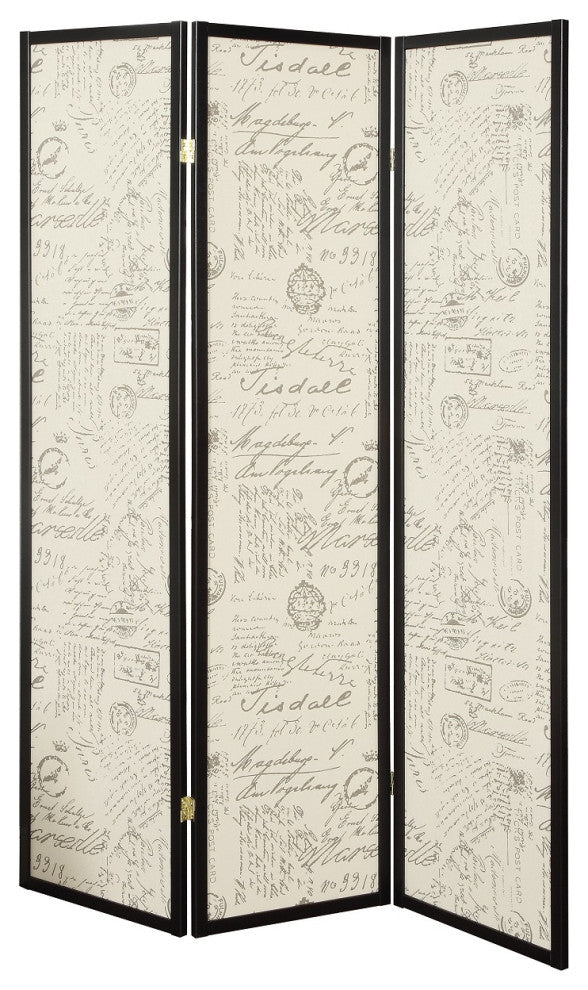 3 Panel Screen, French Script and Black