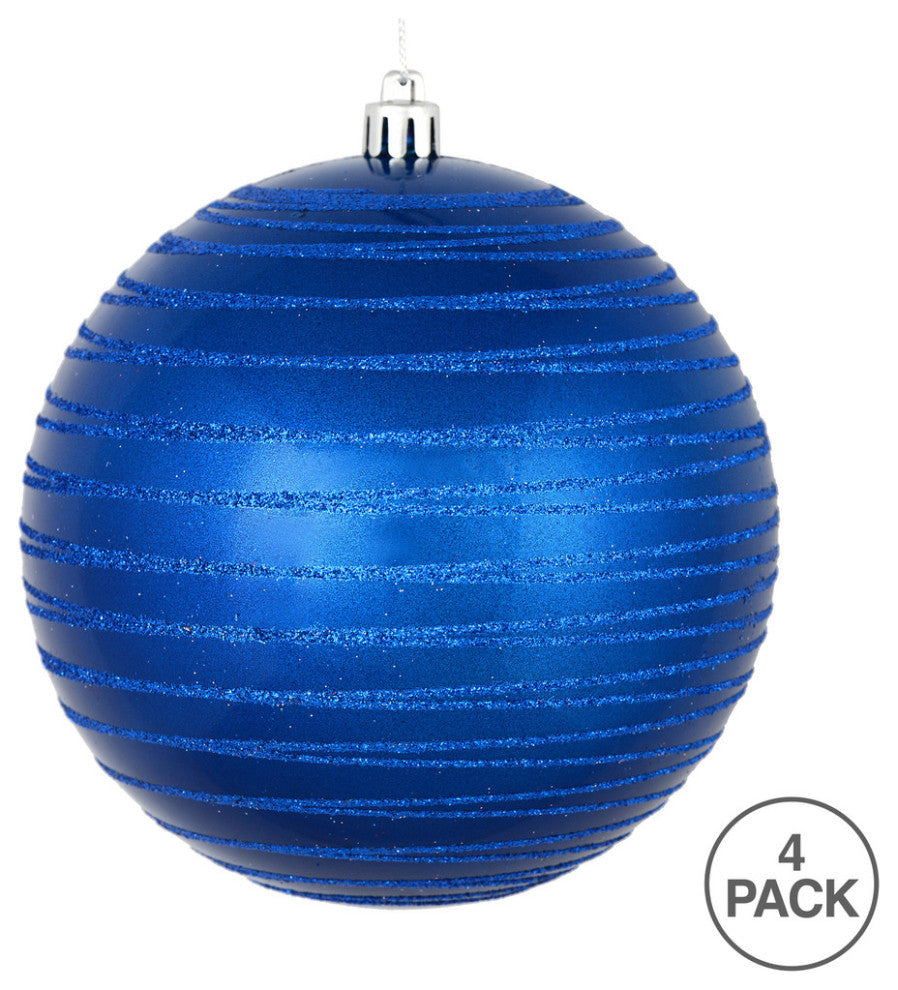 Vickerman N187602D 4" Blue Candy Finish Ball Ornament With Glitter Lines