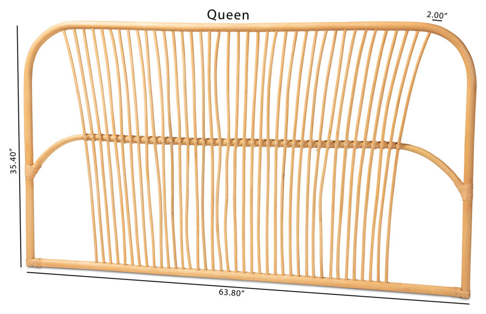 Laina Modern Bohemian Natural Brown Rattan Queen Size Wall-mount Headboard