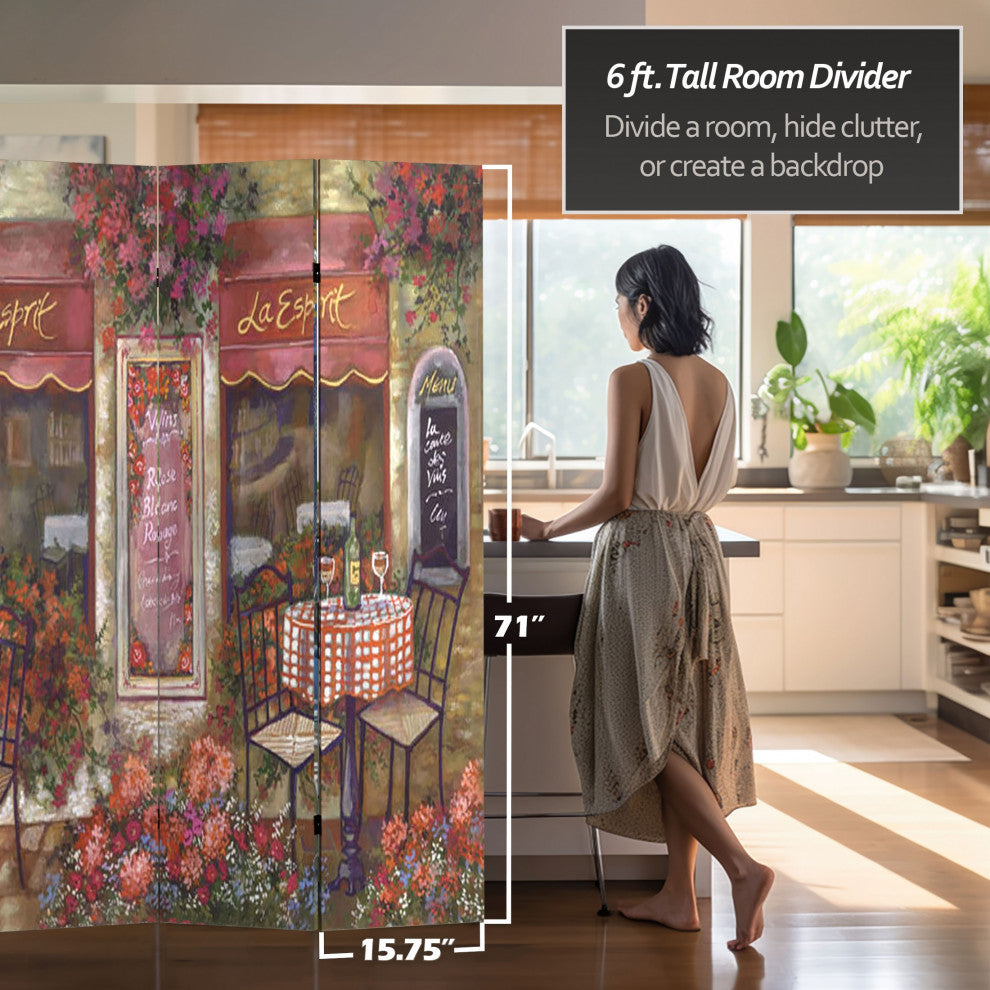6'' Tall Double Sided Parisian Cafe Canvas Room Divider