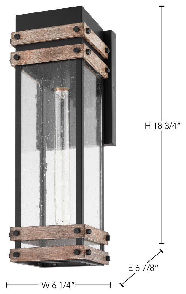 Homestead 1-Light Large Wall Lantern, Matte Black/Wood/Clear Seed