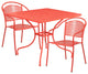 35.5'' Square Indoor-Outdoor Steel Patio Table and 2 Round Back Chairs, Coral