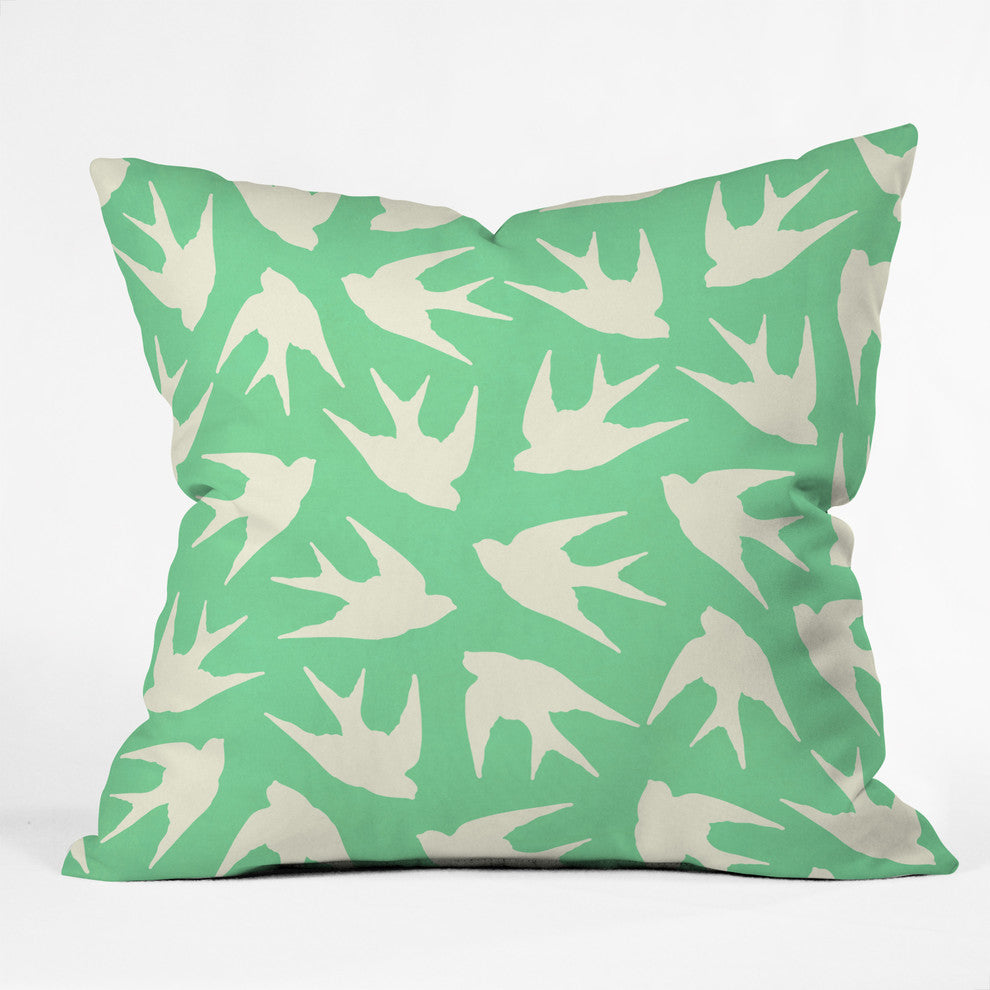 Jacqueline Maldonado Birds Celadon Outdoor Throw Pillow