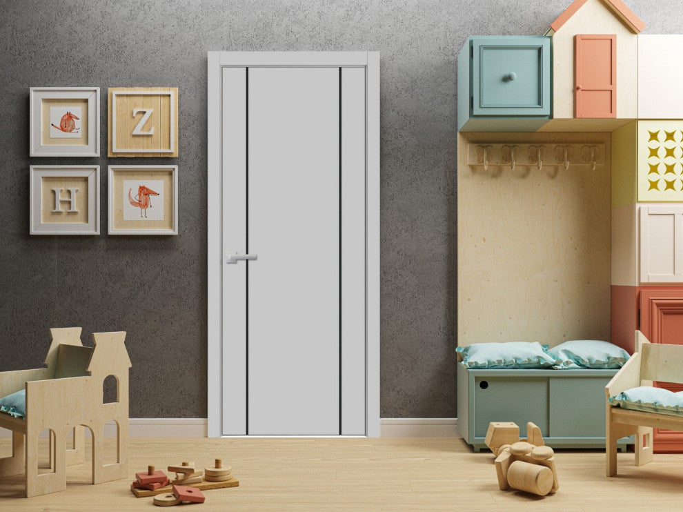 Solid French Door 36 x 84 | Planum 0016 Grey Matte with| Bathroom