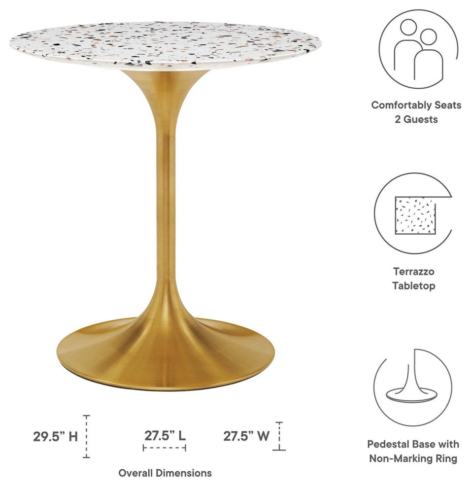 28" Dining Table, Round, White Gold, Metal, Modern, Cafe Bistro Hospitality