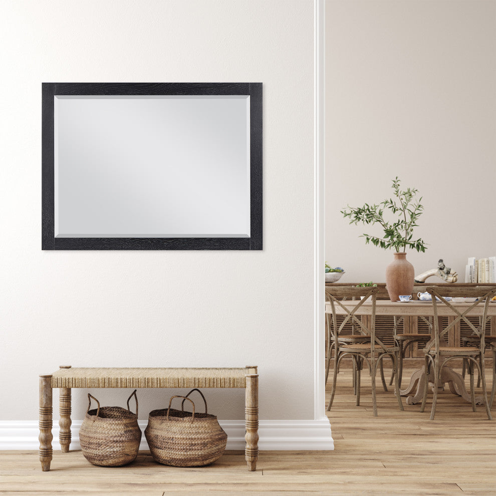 Ivy Rectangular Bathroom Wood Framed Wall Mirror, Black Oak, 48"