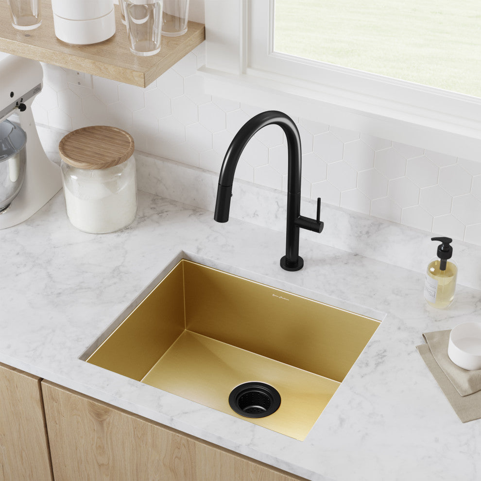 Tourner 21"x18" Stainless Steel, Single Basin, Undermount Sink, Gold